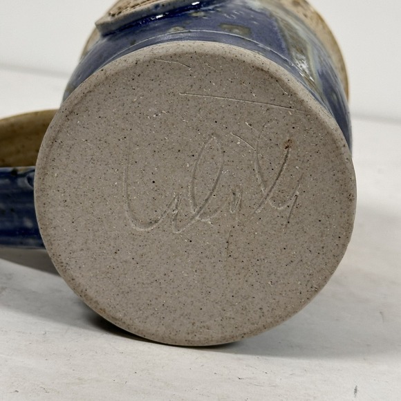 Apalachicola Coffee Company Mug Pottery Handmade Rare Blue Enamel - Picture 7 of 7